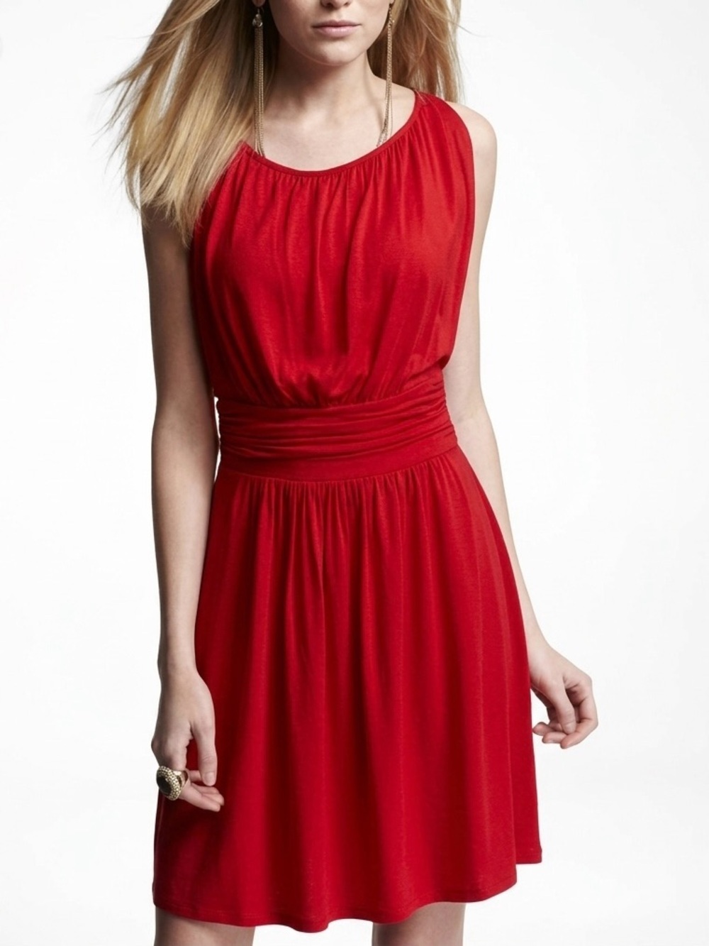 FOREVER 21 Women’s Sleeveless Red Sundress w/ Ruched Top Elastic Waist Sz Small
